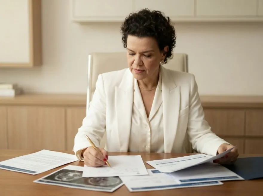 [IMG-PILAR-2] Dra. Bianca analisando laudos e exames de imagem